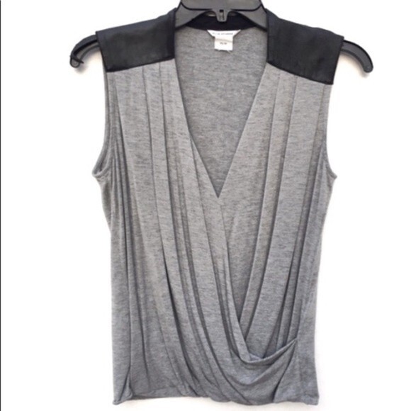 Club Monaco Suplice Faux Leather Details  Gray Top - Picture 1 of 8